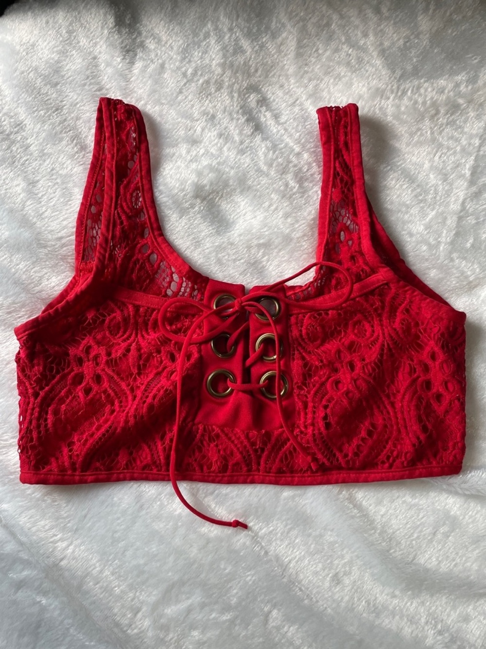Red Lace-Up  Top - Picture 2 of 5